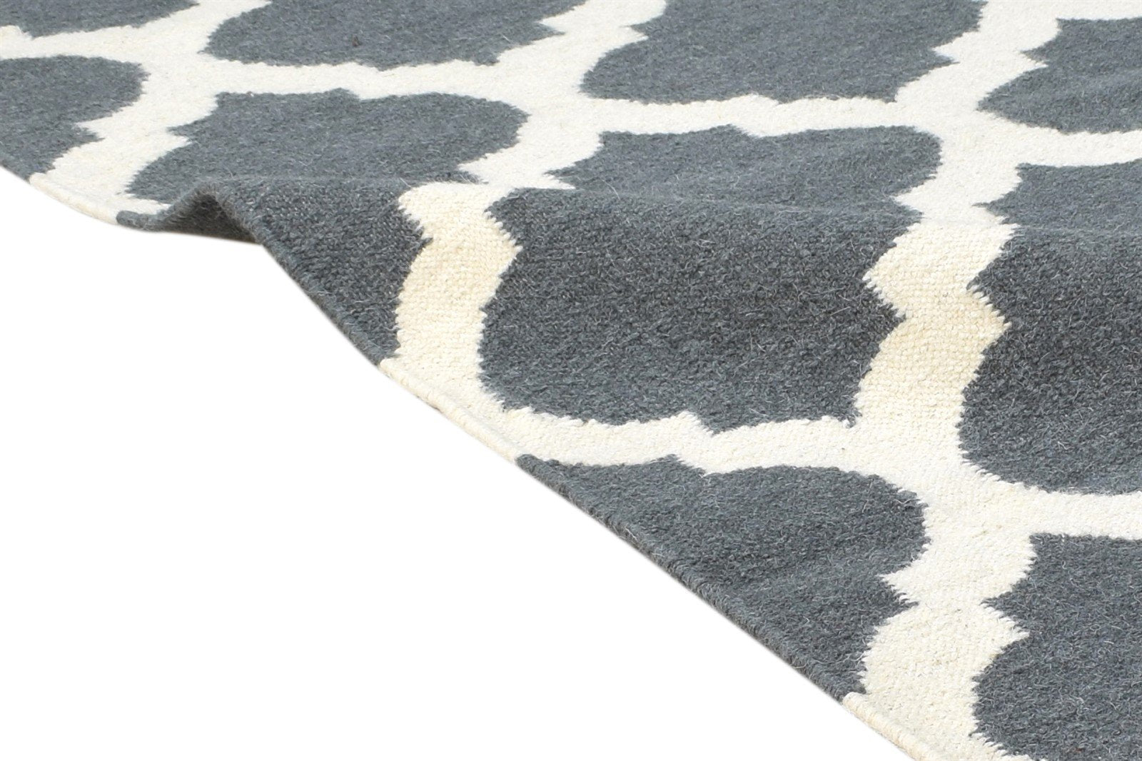 Dhurrie Charcoal Wool Rug 3' X 5' Modern Moroccan Scroll Tile Small Carpet 7865121374357