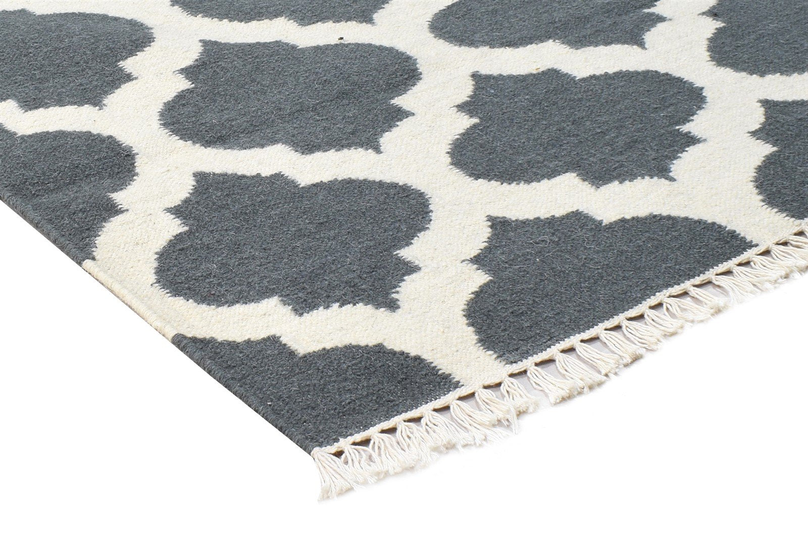 Dhurrie Charcoal Wool Rug 3' X 5' Modern Moroccan Scroll Tile Small Carpet 7865121374357