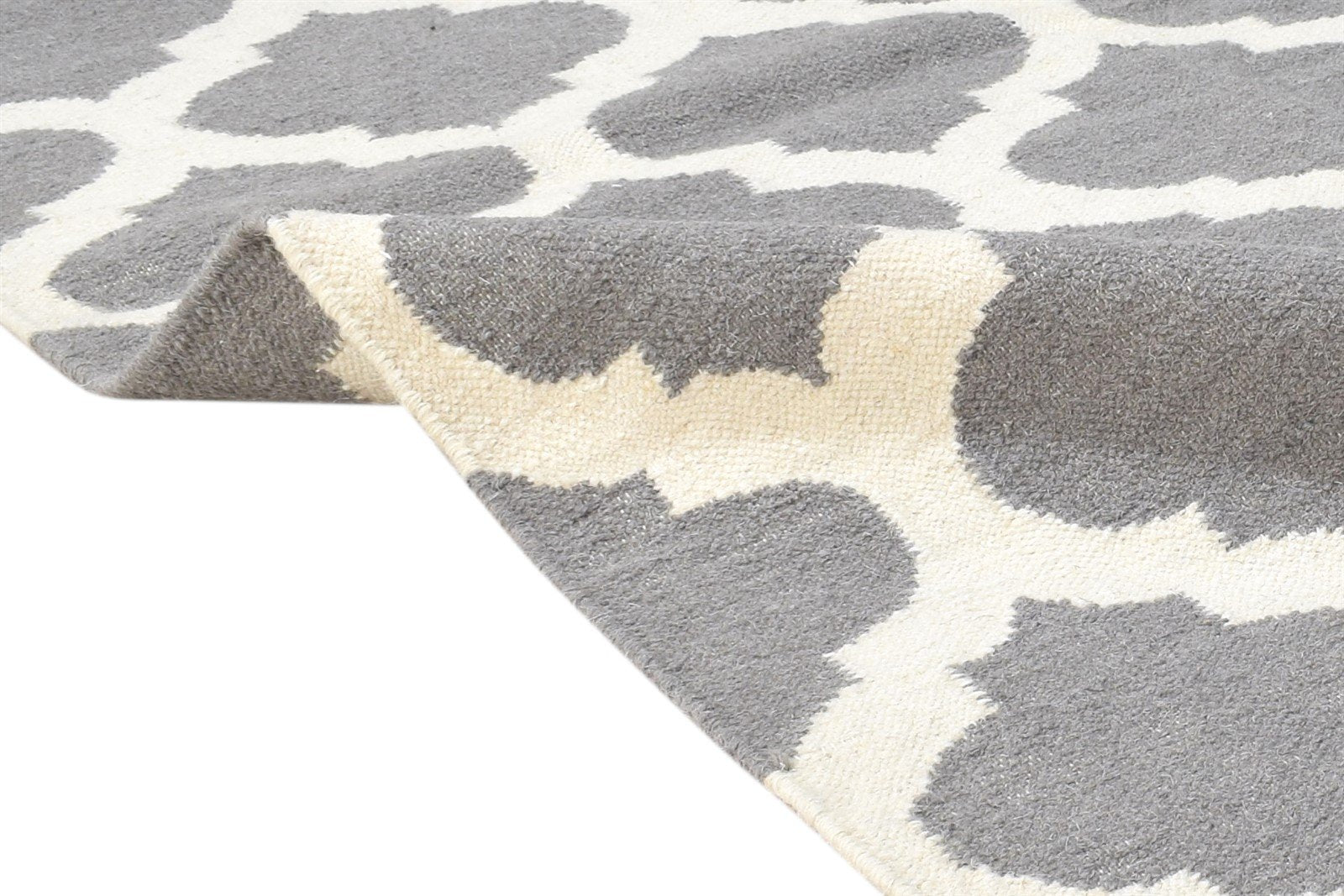 Dhurrie Dark Grey Wool Rug 4' X 6' Modern Moroccan Trellis Room Size Carpet 7864391139477