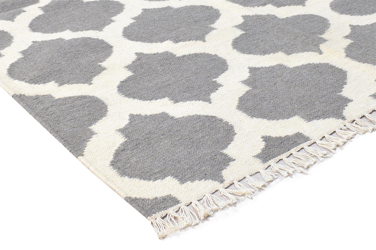 Dhurrie Dark Grey Wool Rug 4' X 6' Modern Moroccan Trellis Room Size Carpet 7864391139477