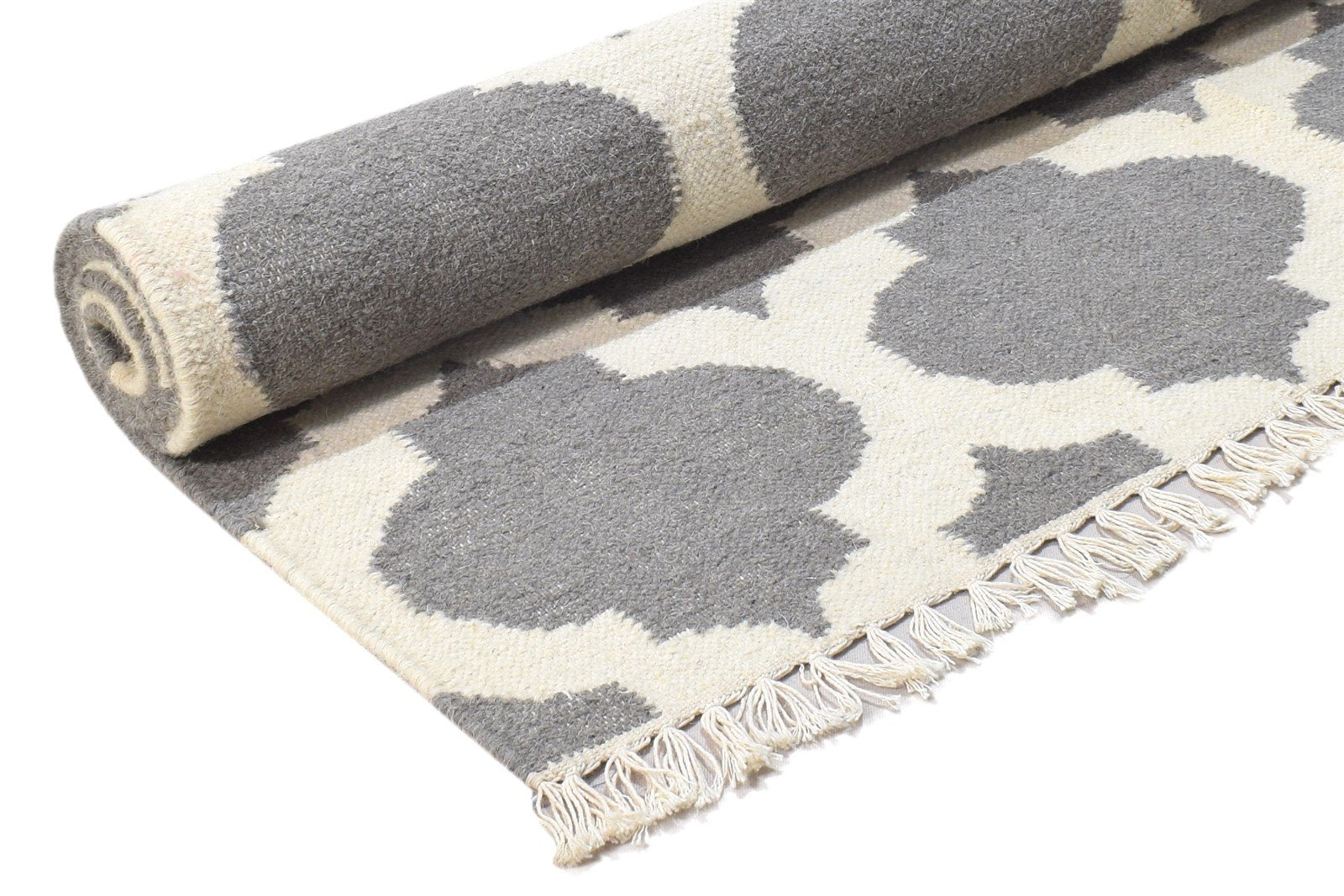 Dhurrie Dark Grey Wool Rug 4' X 6' Modern Moroccan Trellis Room Size Carpet 7864391139477