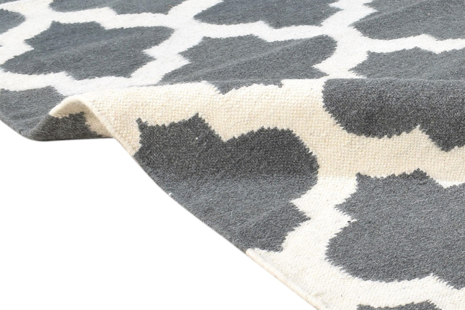 Dhurrie Dark Grey Wool Rug 5' X 7' Modern Moroccan Trellis Room Size Carpet 7864392908949