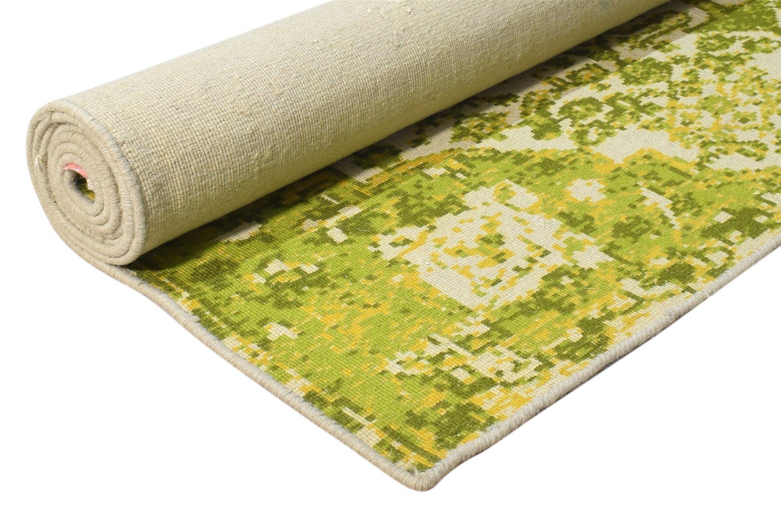 Dhurrie Green Wool Rug 5' X 8' Modern Bohemian Abstract Room Size Carpet 7865190678677