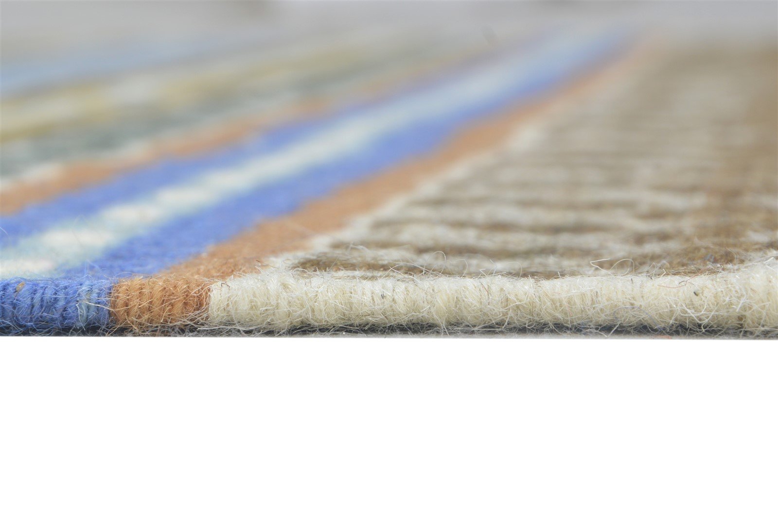Dhurrie Green Wool Rug 5' X 8' Modern Bohemian Striped Room Size Carpet 7865046335637