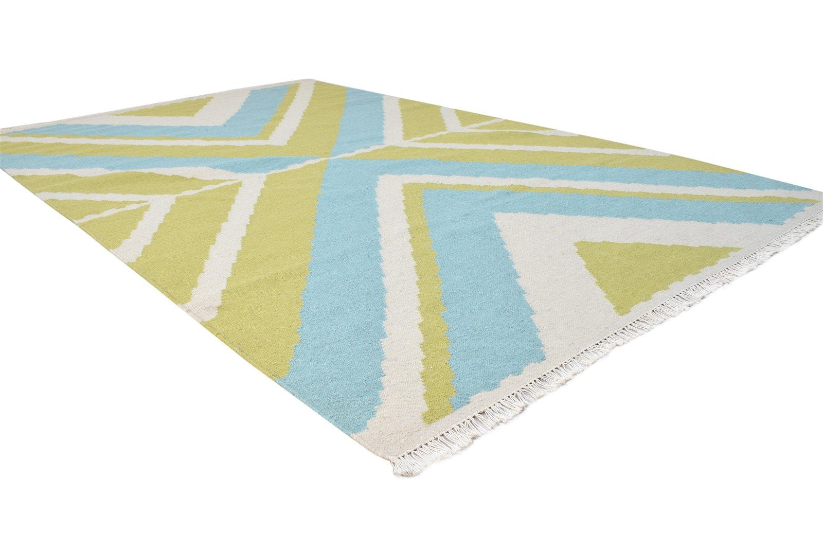 Dhurrie Green Wool Rug 5' X 8' Modern Scandinavian Abstract Room Size Carpet 7865021890709