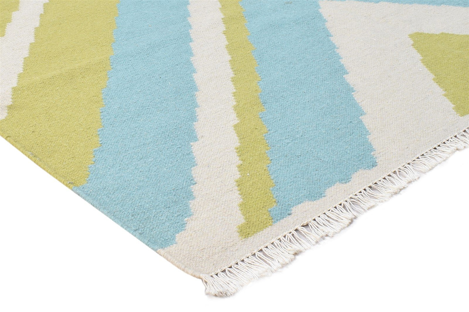 Dhurrie Green Wool Rug 5' X 8' Modern Scandinavian Abstract Room Size Carpet 7865021890709