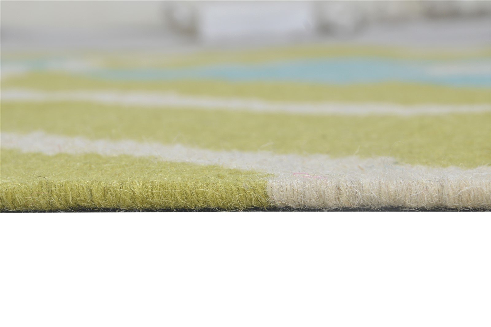 Dhurrie Green Wool Rug 5' X 8' Modern Scandinavian Abstract Room Size Carpet 7865021890709