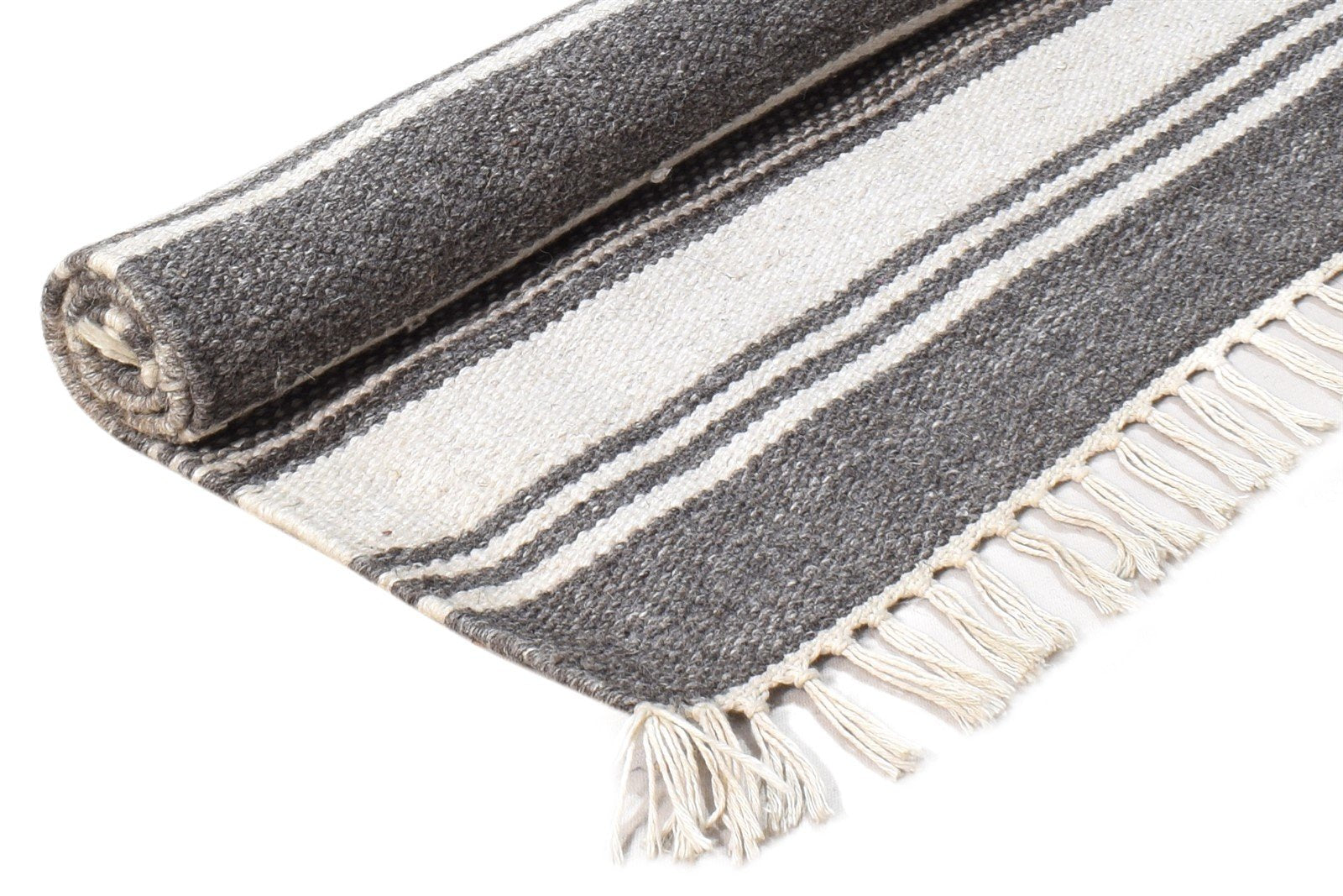 Dhurrie Grey Wool Rug 2'6 X 3' Modern Scandinavian Striped Small Carpet 7865081004181