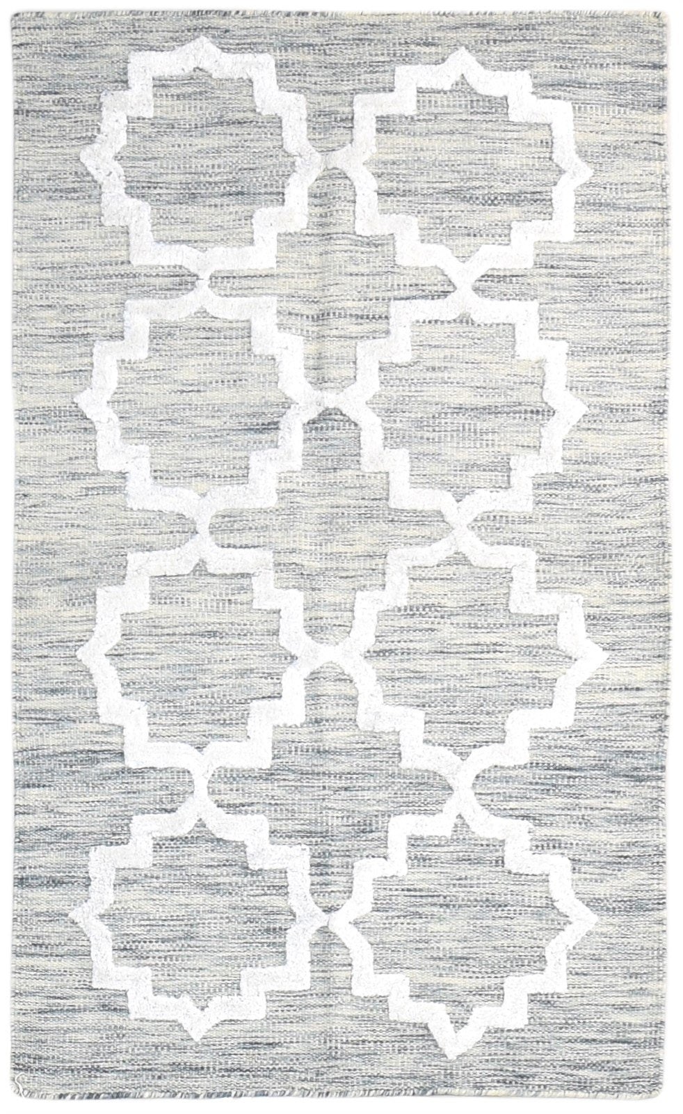 Dhurrie Grey Wool Rug 3' X 5' Modern Moroccan Abstract Small Carpet 7865169739925
