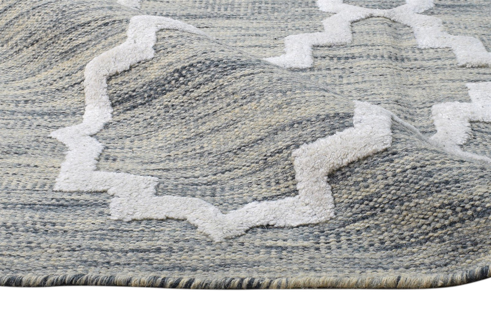 Dhurrie Grey Wool Rug 3' X 5' Modern Moroccan Abstract Small Carpet 7865169739925