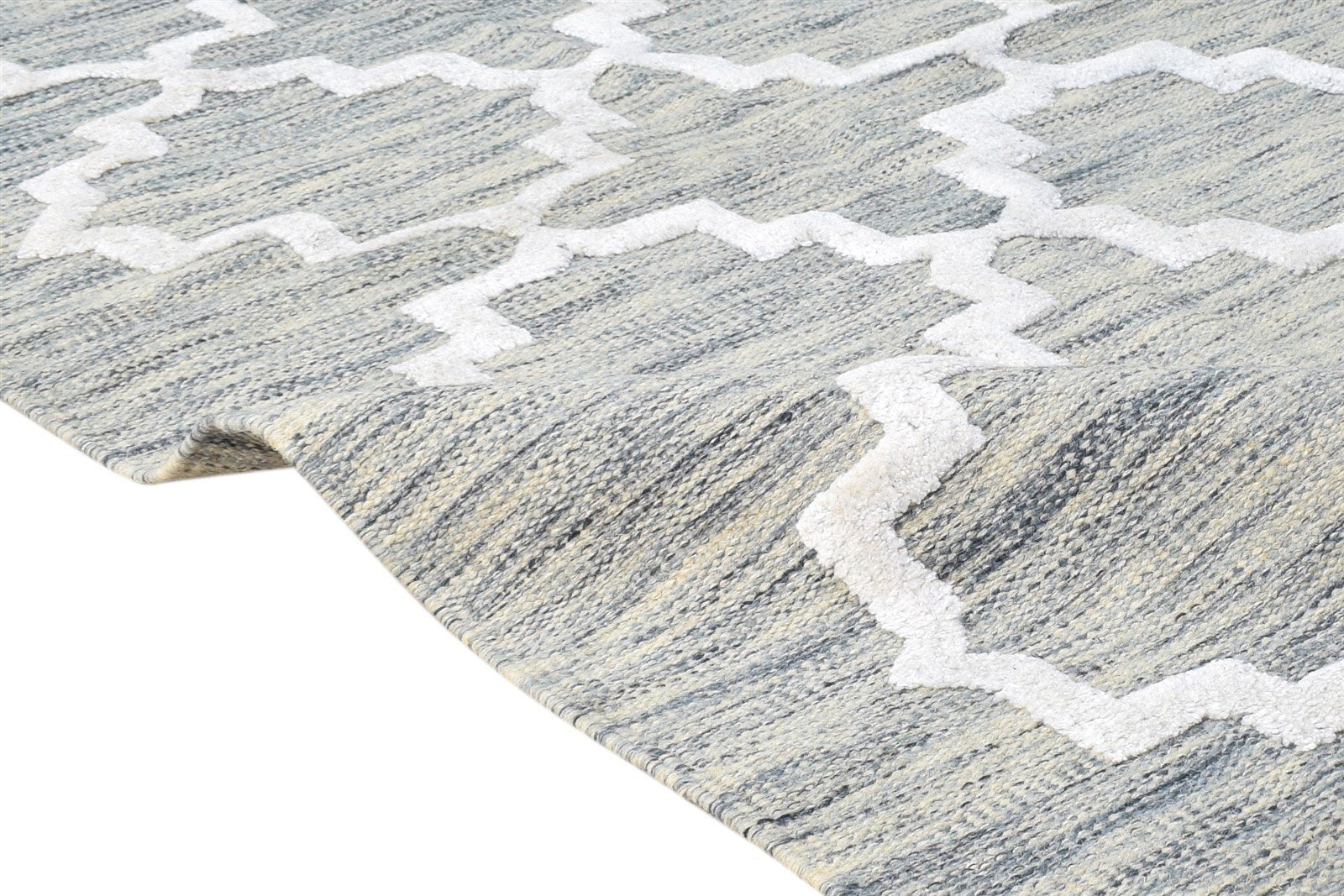 Dhurrie Grey Wool Rug 3' X 5' Modern Moroccan Abstract Small Carpet 7865169739925