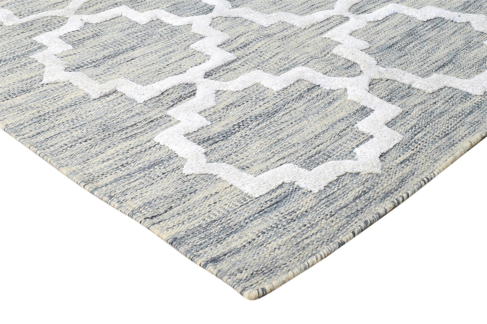 Dhurrie Grey Wool Rug 3' X 5' Modern Moroccan Abstract Small Carpet 7865169739925