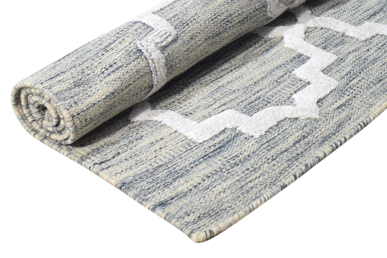 Dhurrie Grey Wool Rug 3' X 5' Modern Moroccan Abstract Small Carpet 7865169739925