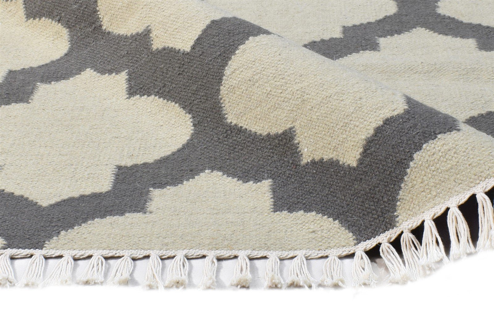 Dhurrie Grey Wool Rug 3' X 5' Modern Moroccan Scroll Tile Small Carpet 7865121177749