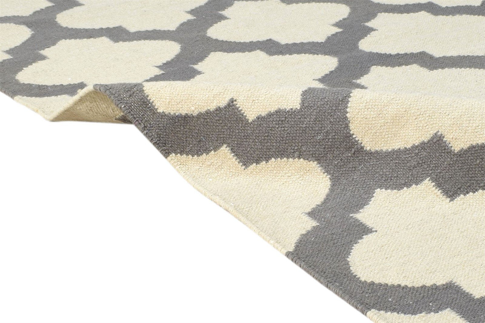 Dhurrie Grey Wool Rug 3' X 5' Modern Moroccan Scroll Tile Small Carpet 7865121177749