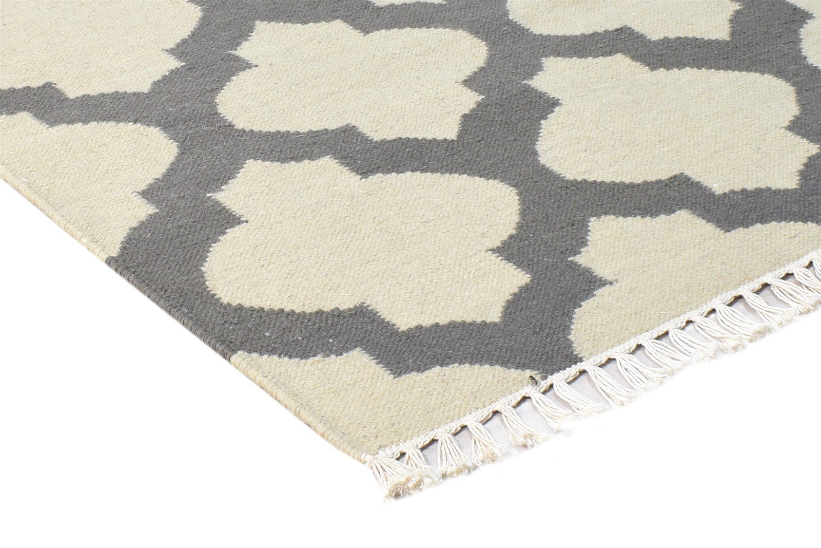 Dhurrie Grey Wool Rug 3' X 5' Modern Moroccan Scroll Tile Small Carpet 7865121177749