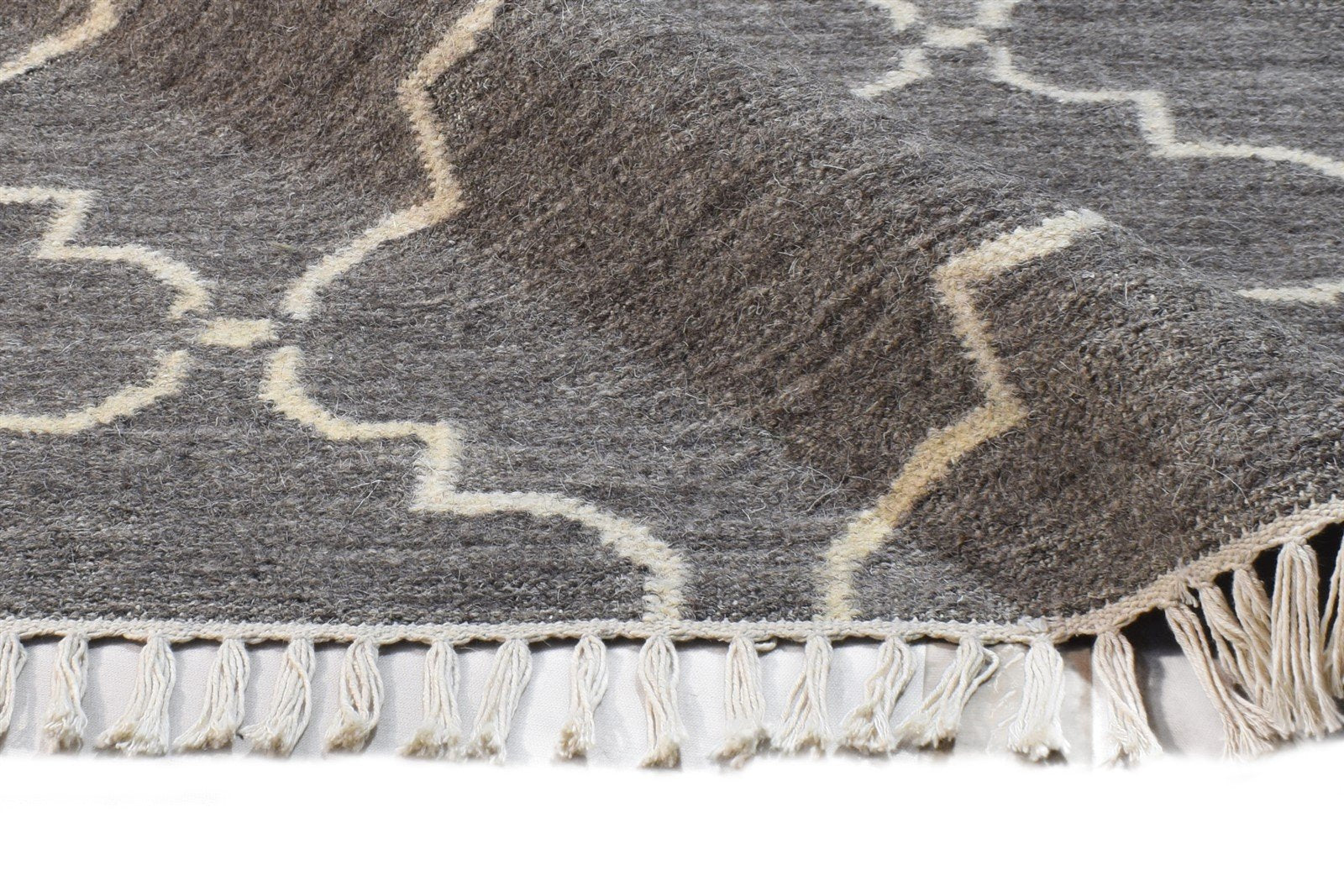 Dhurrie Grey Wool Rug 3' X 5' Modern Moroccan Scroll Tile Small Carpet 7865121505429
