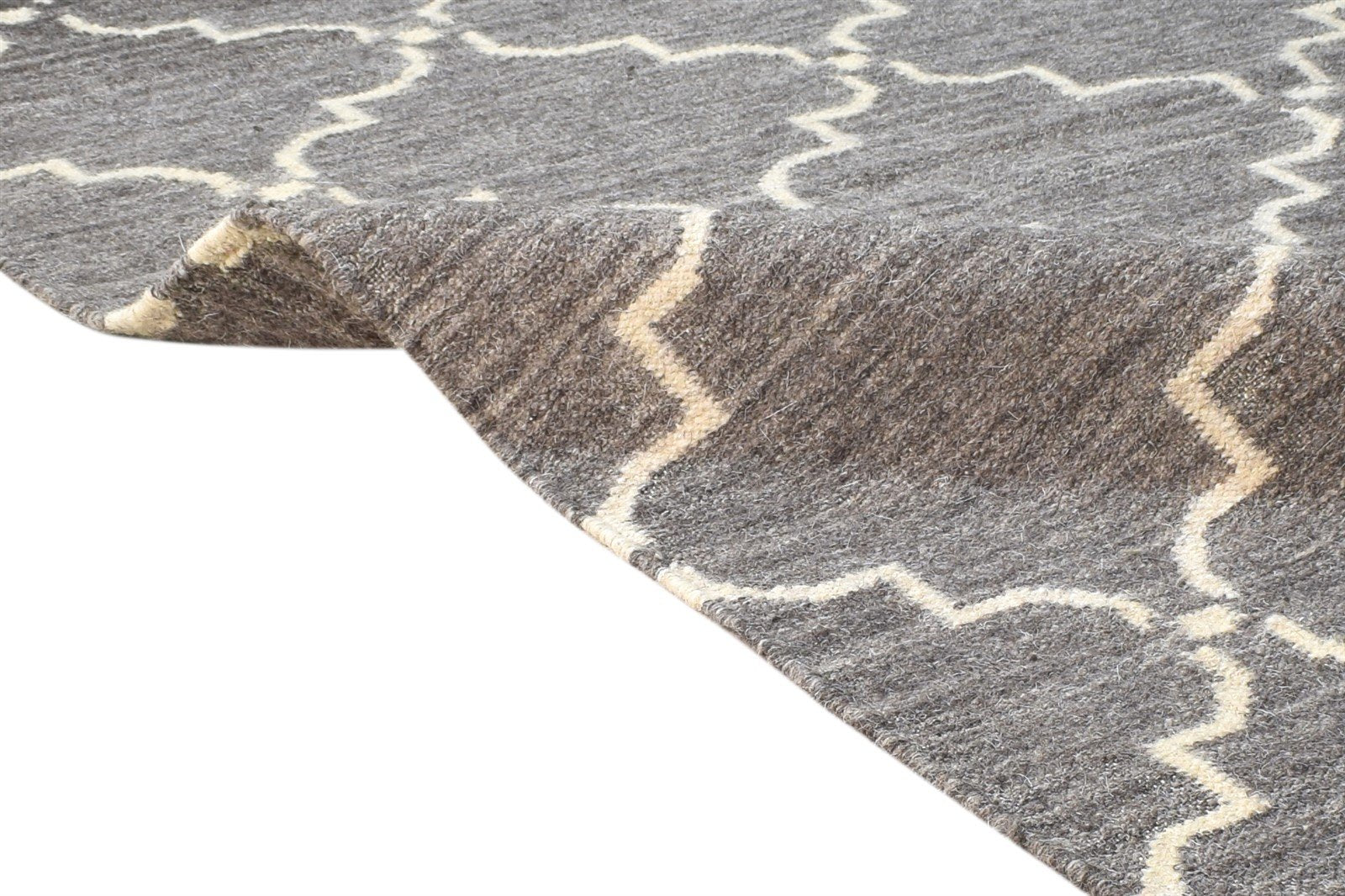 Dhurrie Grey Wool Rug 3' X 5' Modern Moroccan Scroll Tile Small Carpet 7865121505429