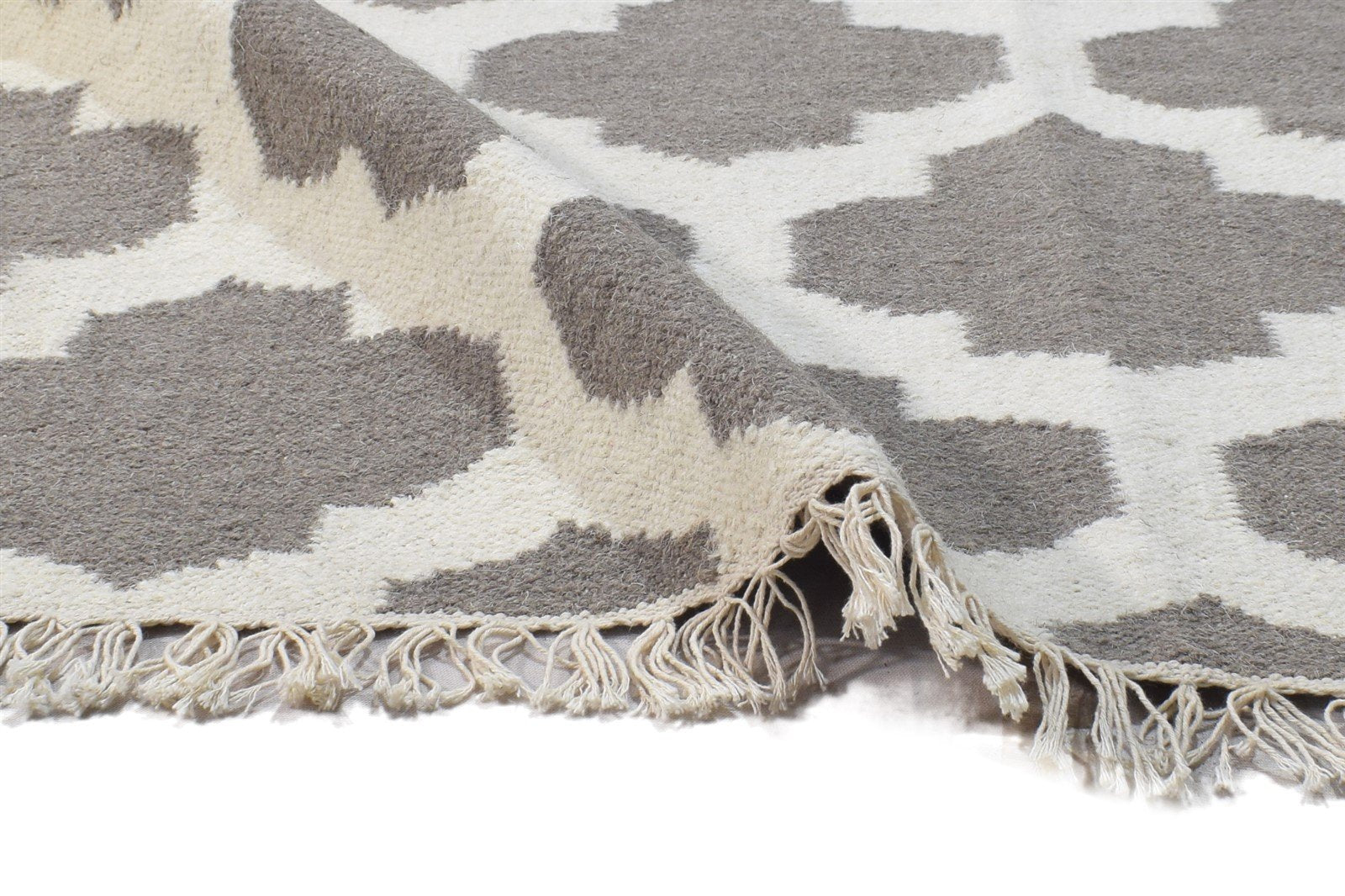 Dhurrie Grey Wool Rug 3' X 5' Modern Moroccan Trellis Room Size Carpet 7864385831061