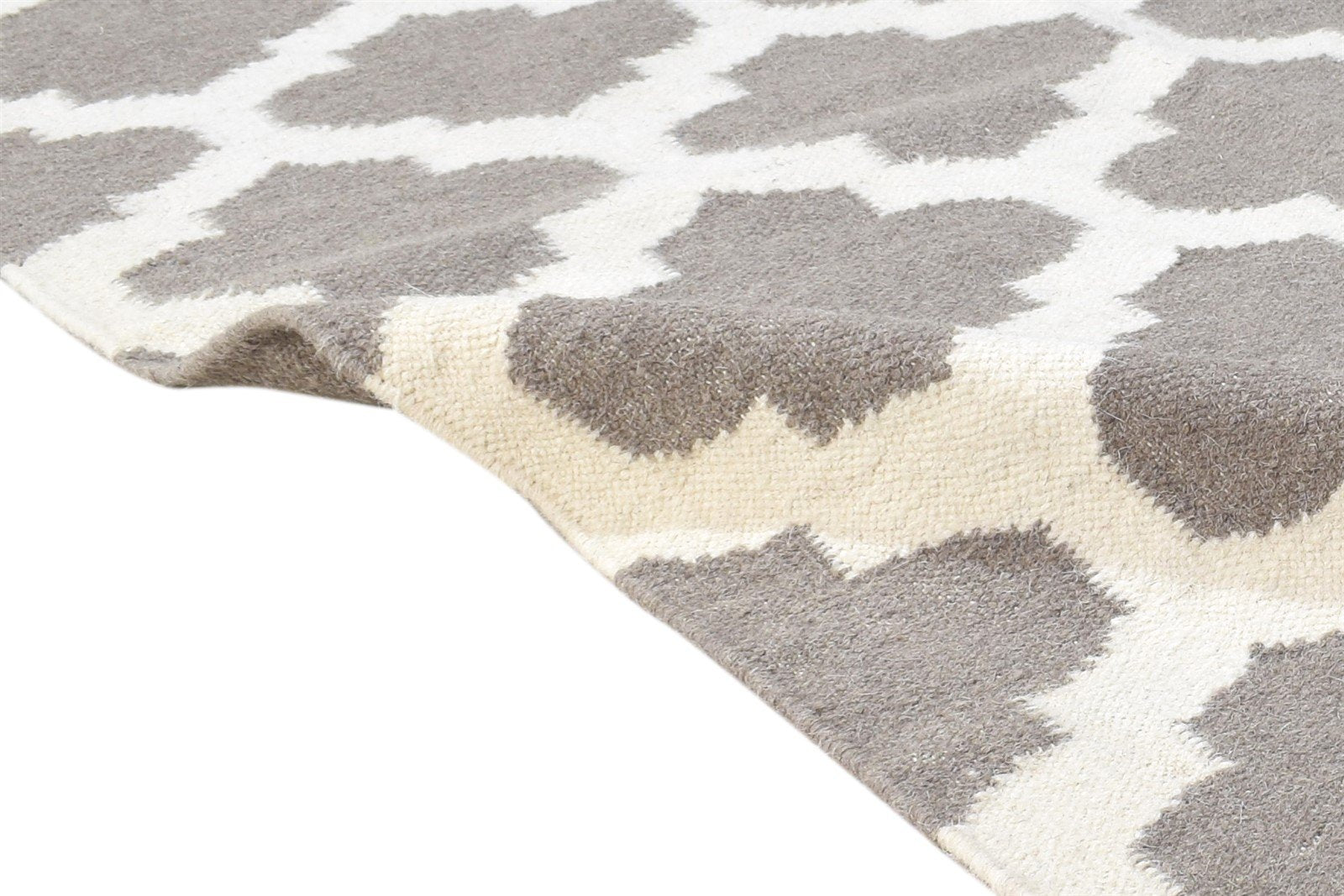 Dhurrie Grey Wool Rug 3' X 5' Modern Moroccan Trellis Room Size Carpet 7864385831061