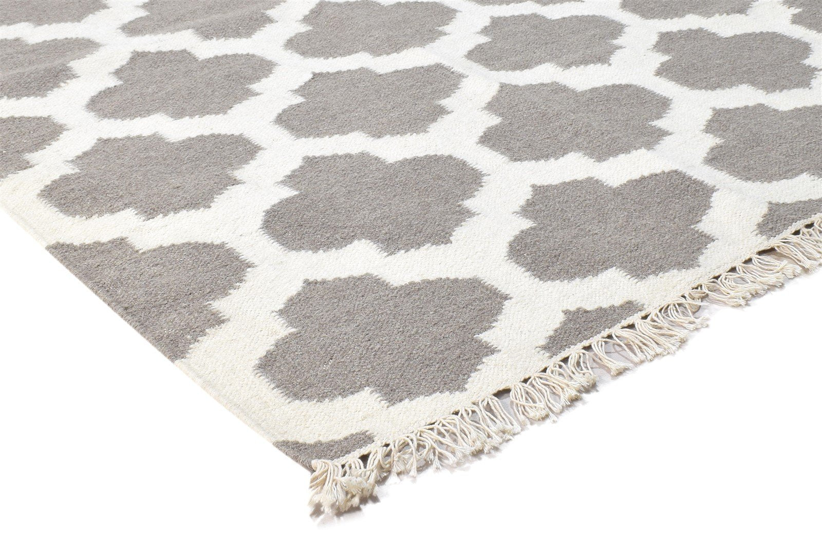 Dhurrie Grey Wool Rug 3' X 5' Modern Moroccan Trellis Room Size Carpet 7864385831061