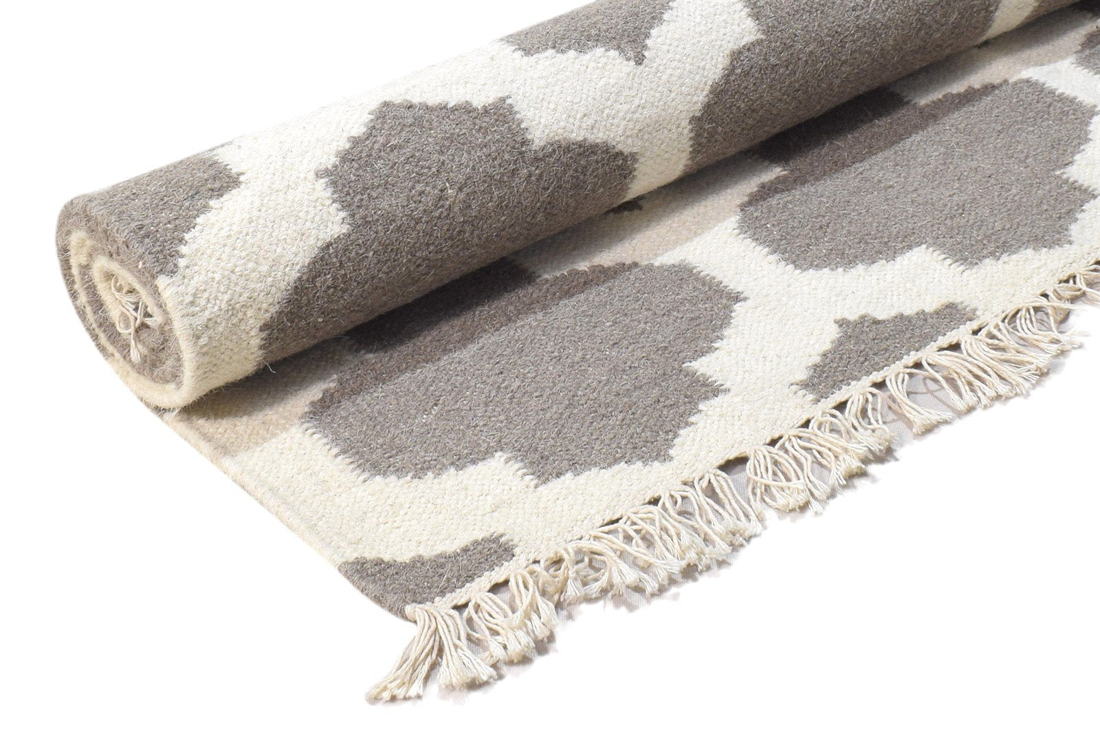 Dhurrie Grey Wool Rug 3' X 5' Modern Moroccan Trellis Room Size Carpet 7864385831061