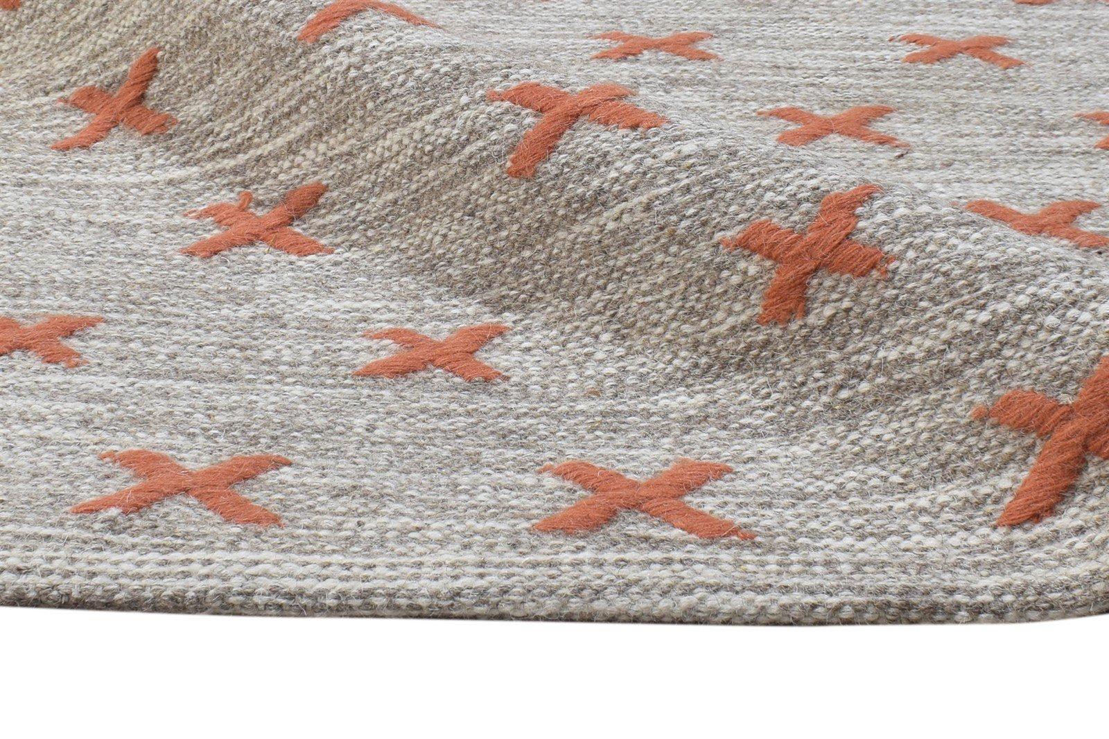 Dhurrie Grey Wool Rug 4' X 5' Modern French Abstract Room Size Carpet 7864989450389