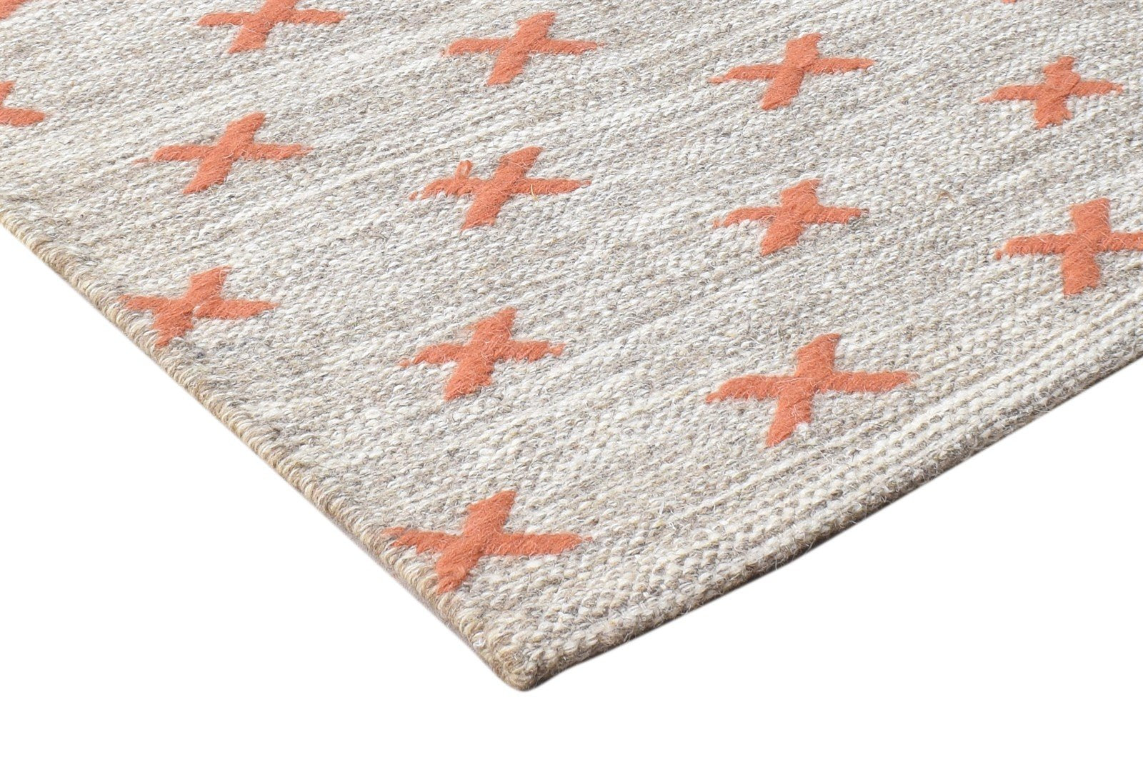 Dhurrie Grey Wool Rug 4' X 5' Modern French Abstract Room Size Carpet 7864989450389