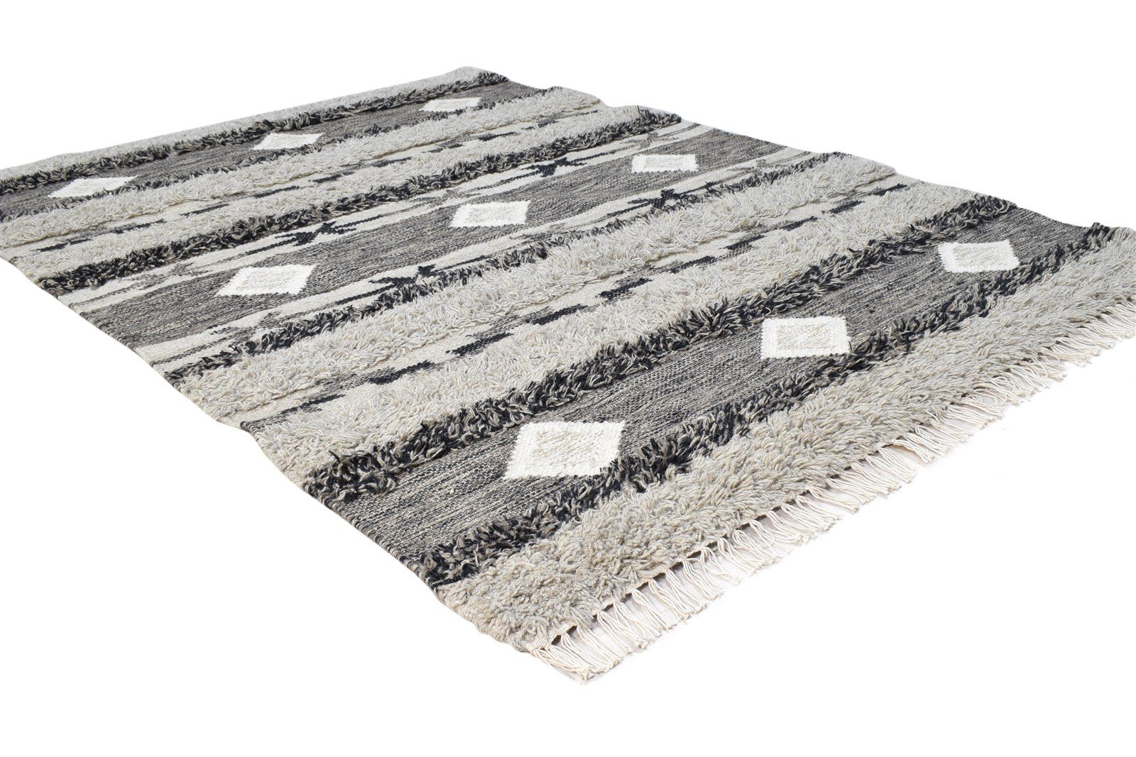 Dhurrie Grey Wool Rug 4' X 5' Southwestern American Tribal Room Size Carpet 7865004163221
