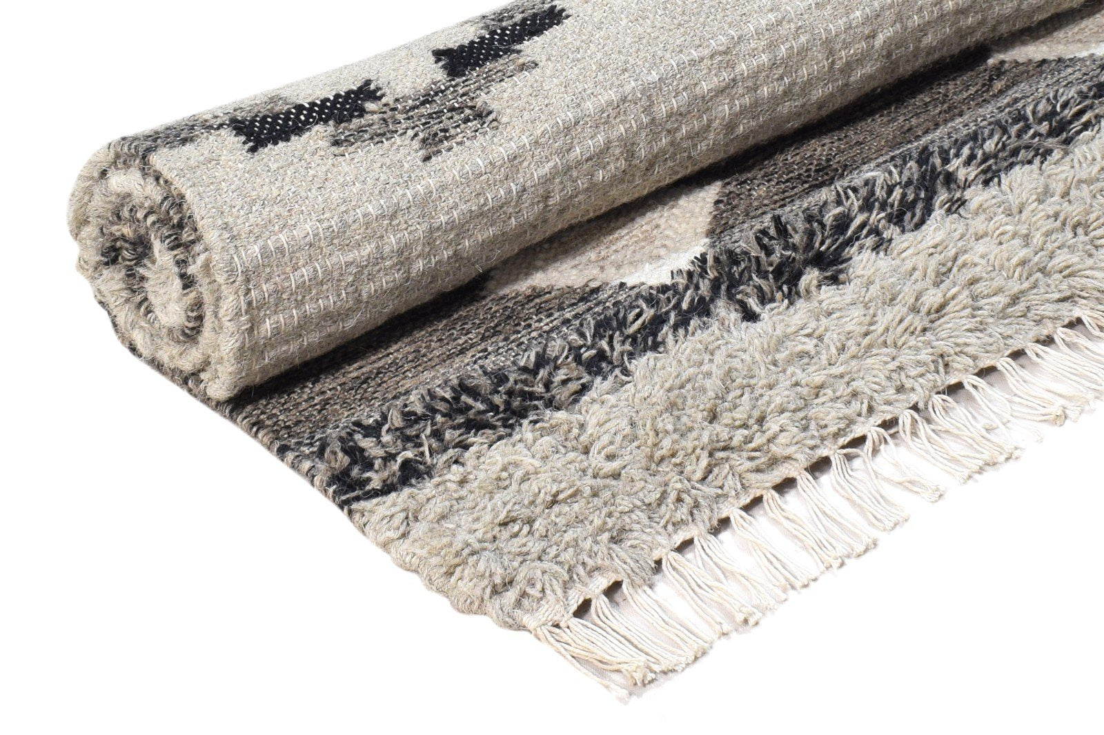 Dhurrie Grey Wool Rug 4' X 5' Southwestern American Tribal Room Size Carpet 7865004163221