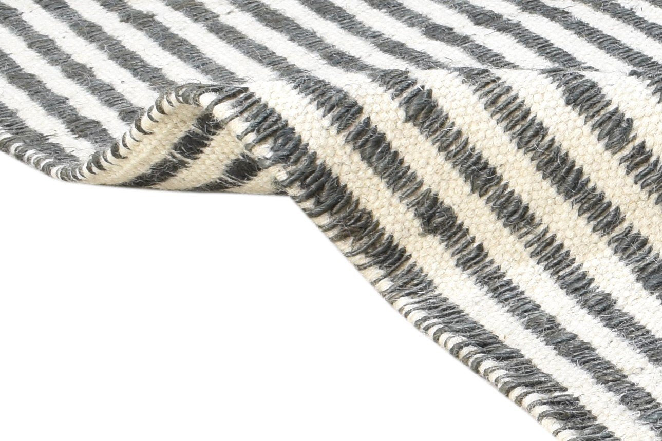 Dhurrie Grey Wool Rug 4' X 6' Modern French Abstract Room Size Carpet 7864990728341