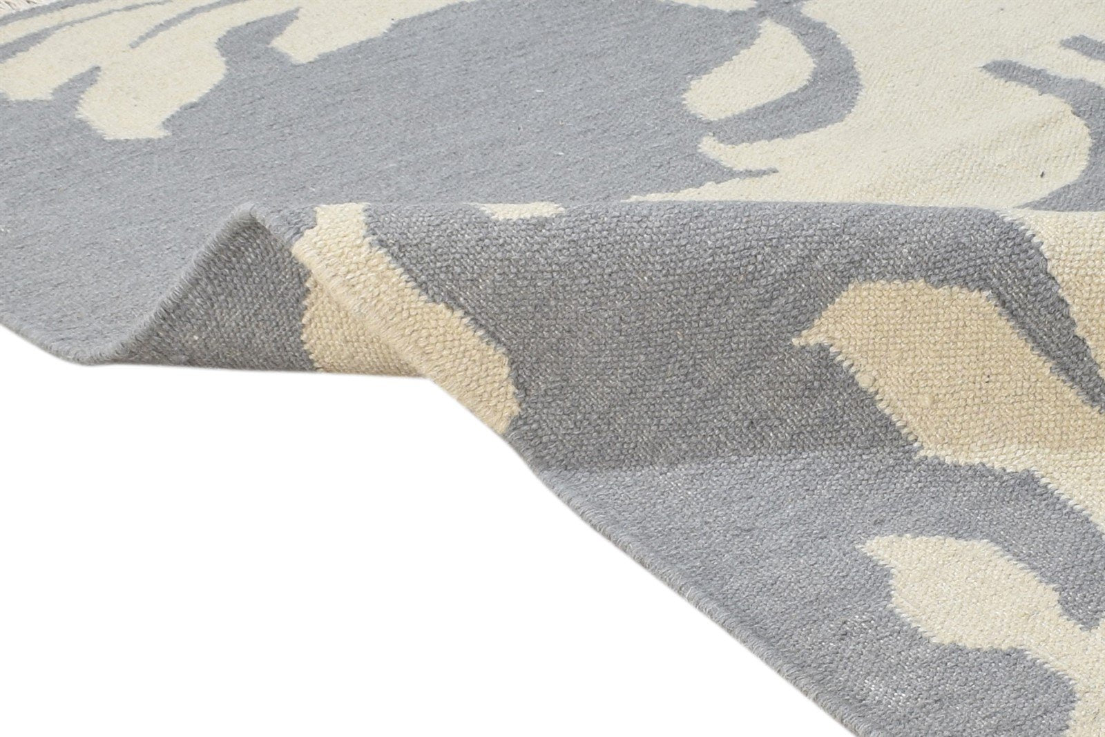 Dhurrie Grey Wool Rug 5' X 4' Modern European Damask Room Size Carpet 7864674123925