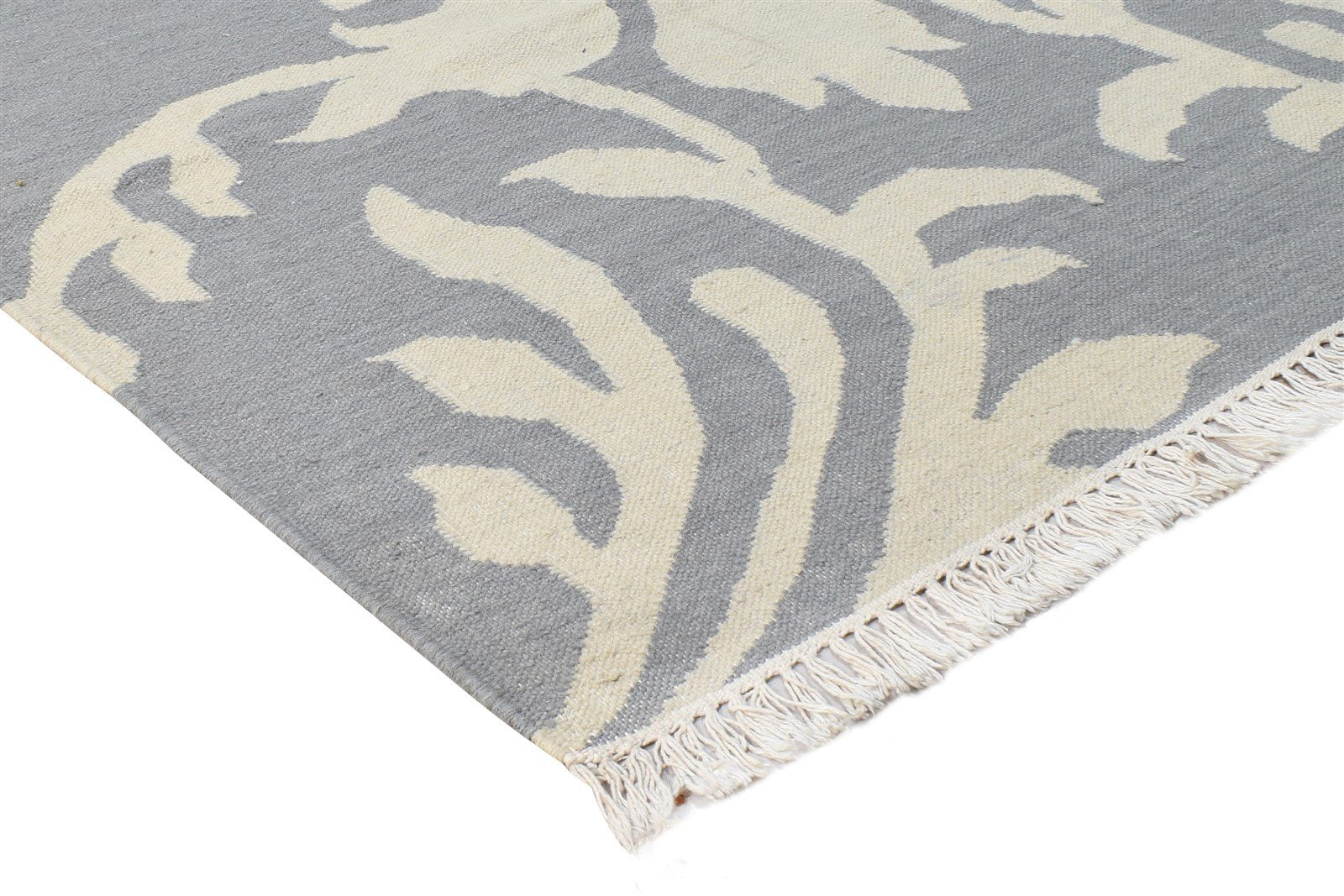 Dhurrie Grey Wool Rug 5' X 4' Modern European Damask Room Size Carpet 7864674123925