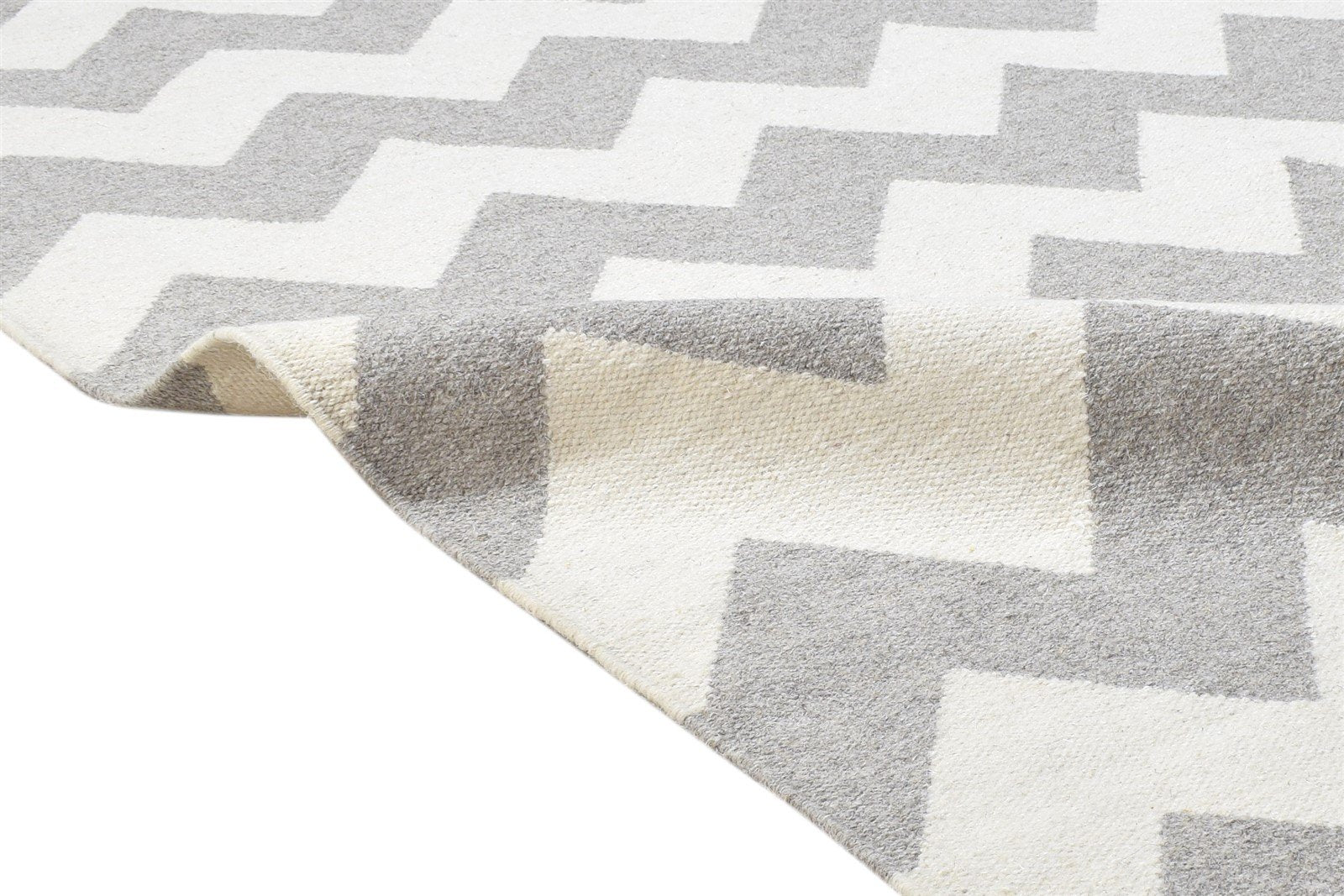 Dhurrie Grey Wool Rug 5' X 8' Modern French Chevron Room Size Carpet 7864151310485