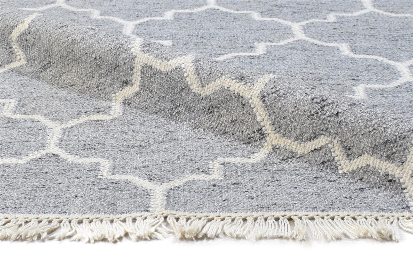 Dhurrie Grey Wool Rug 5' X 8' Modern Moroccan Trellis Room Size Carpet 7864794546325