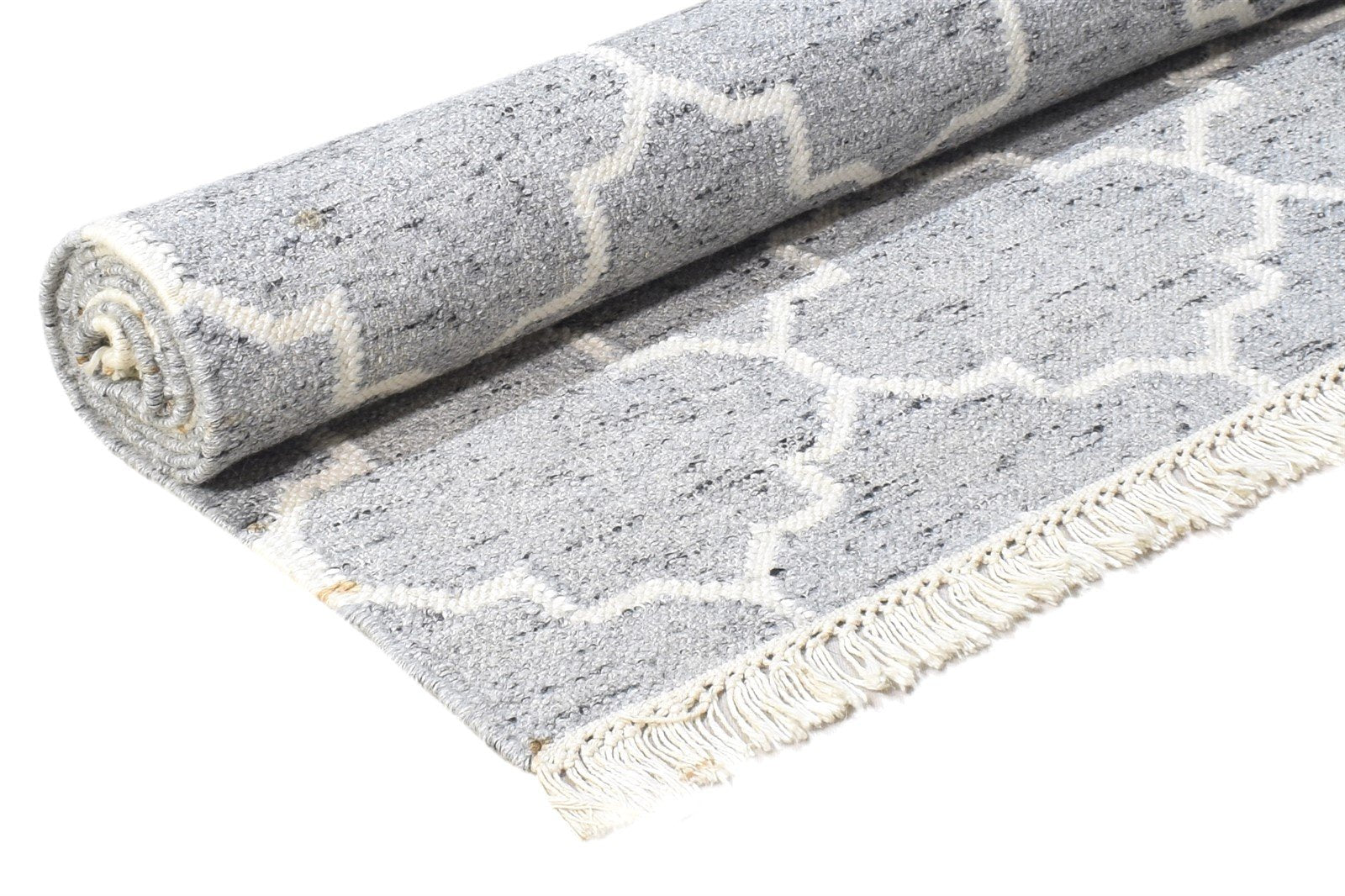 Dhurrie Grey Wool Rug 5' X 8' Modern Moroccan Trellis Room Size Carpet 7864794546325
