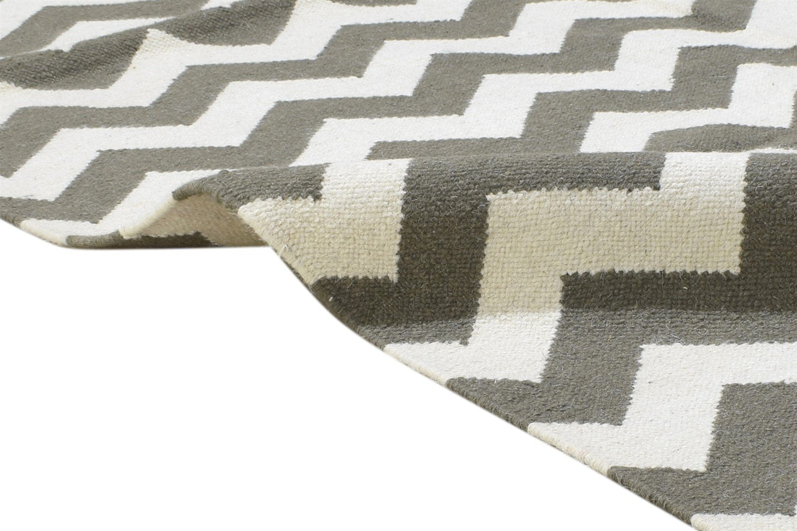 Dhurrie Grey Wool Rug 5' X 8' Modern Scandinavian Chevron Room Size Carpet 7864355324053