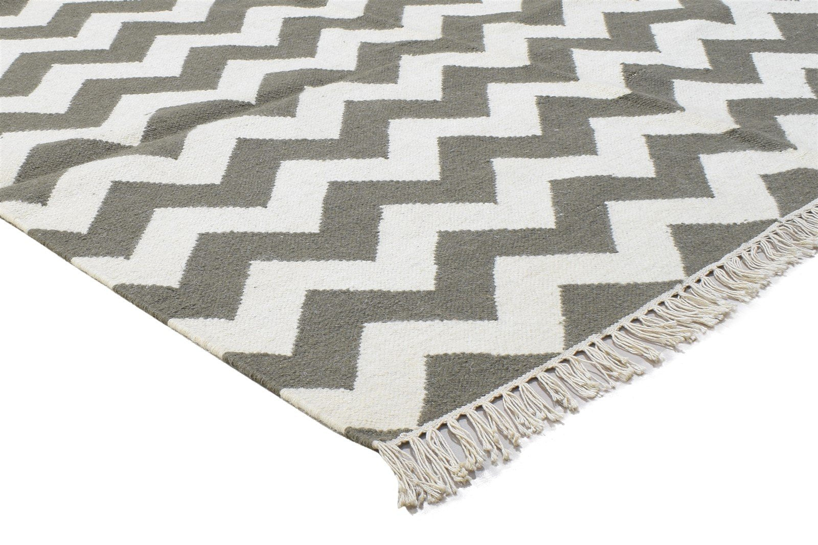 Dhurrie Grey Wool Rug 5' X 8' Modern Scandinavian Chevron Room Size Carpet 7864355324053