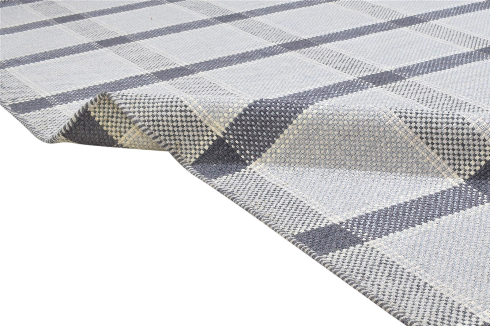 Dhurrie Grey Wool Rug 5' X 8' Modern Scandinavian Plaids Room Size Carpet 7864165138581