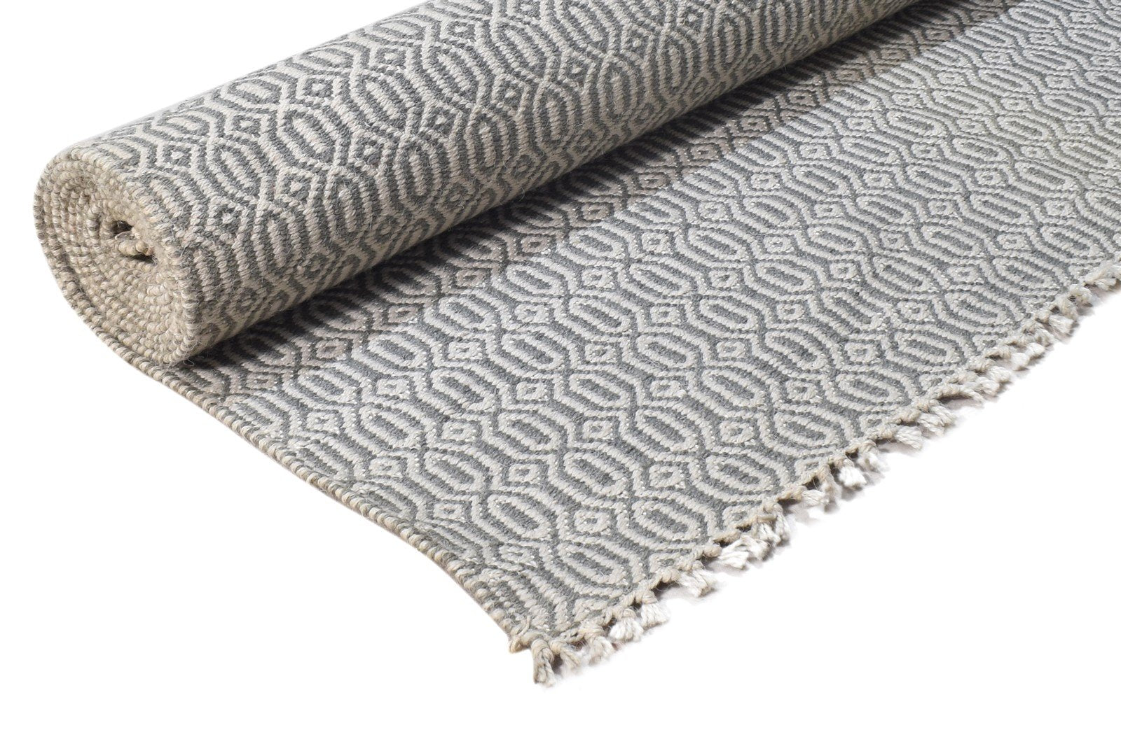 Dhurrie Grey Wool Rug 8' X 10' Modern Scandinavian Solid Large Carpet 7865189204117