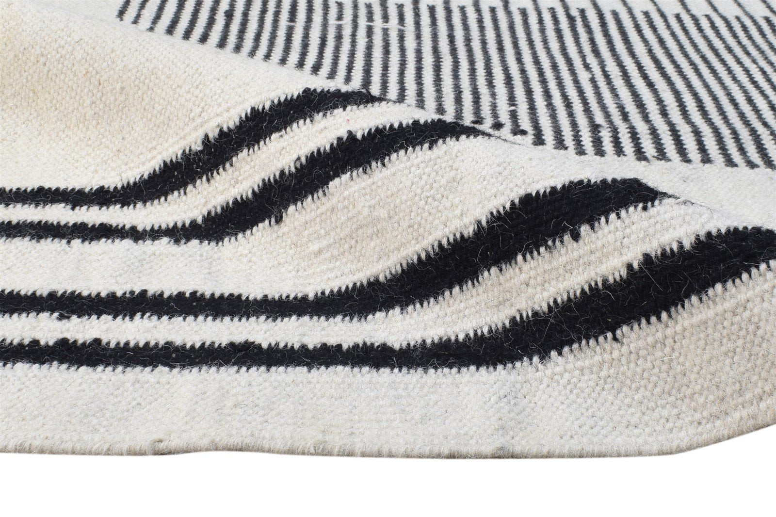 Dhurrie Ivory Wool Rug 5' X 8' Modern Scandinavian Abstract Room Size Carpet 7865140576405