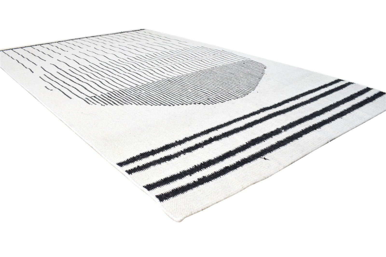 Dhurrie Ivory Wool Rug 5' X 8' Modern Scandinavian Abstract Room Size Carpet 7865140576405