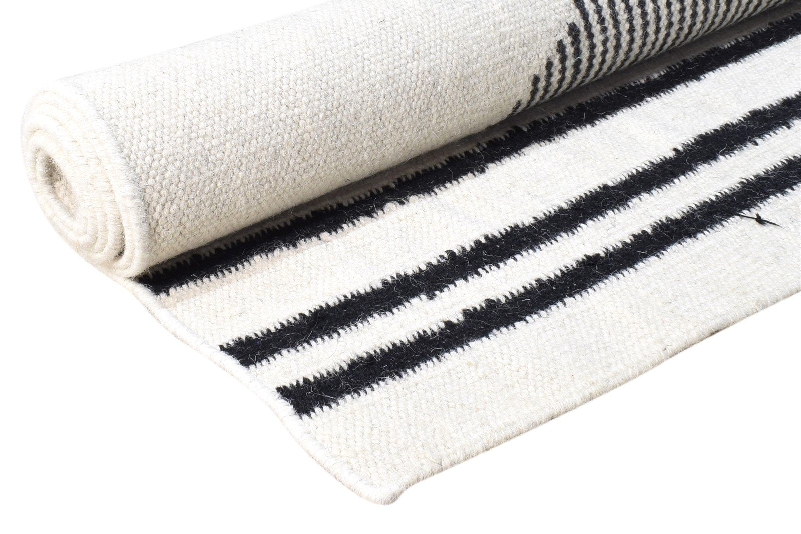 Dhurrie Ivory Wool Rug 5' X 8' Modern Scandinavian Abstract Room Size Carpet 7865140576405