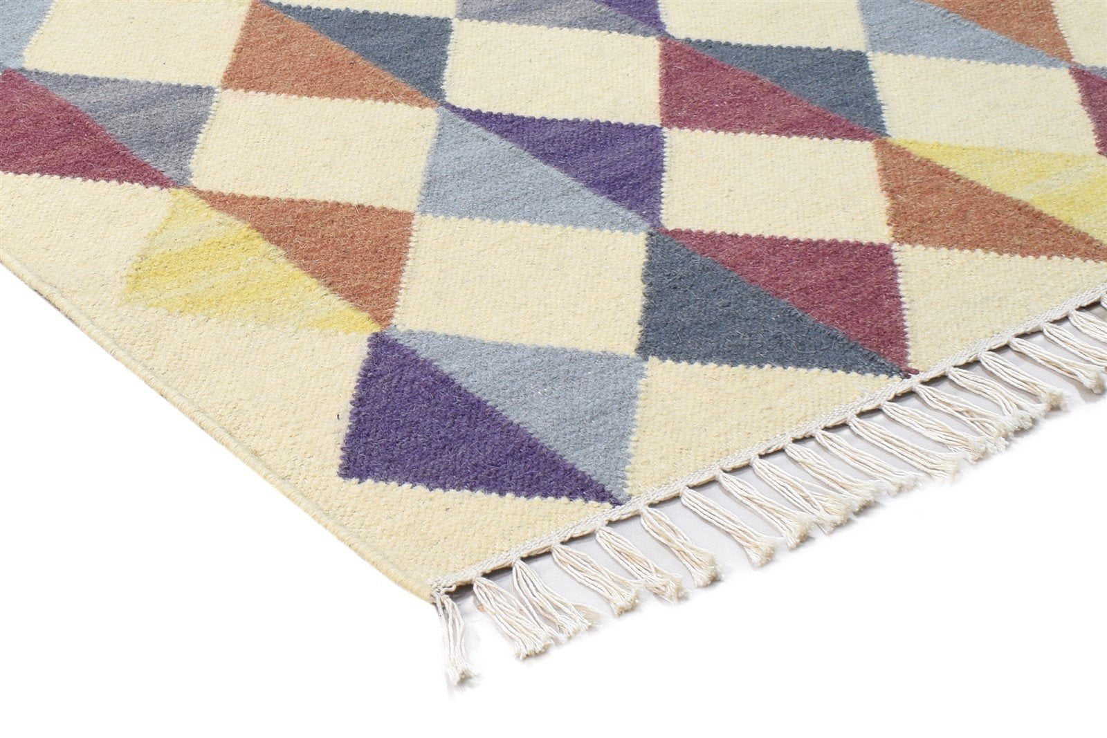 Dhurrie Multi Color Wool Rug 3' X 5' Modern Scandinavian Triangles Small Carpet 7865121833109