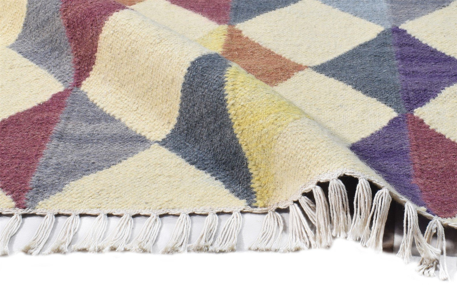 Dhurrie Multi Color Wool Rug 3' X 5' Modern Scandinavian Triangles Small Carpet 7865122357397