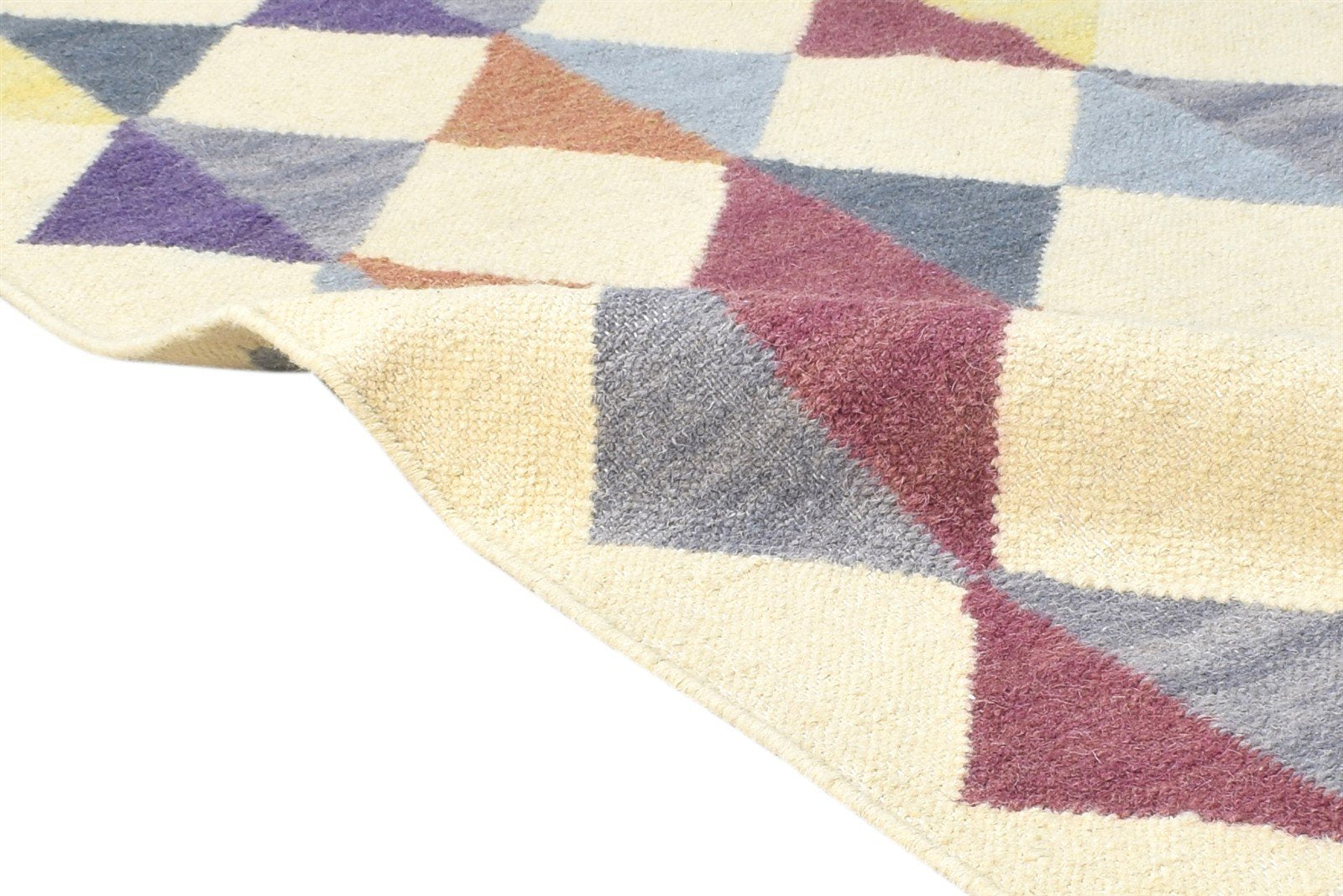 Dhurrie Multi Color Wool Rug 3' X 5' Modern Scandinavian Triangles Small Carpet 7865122357397