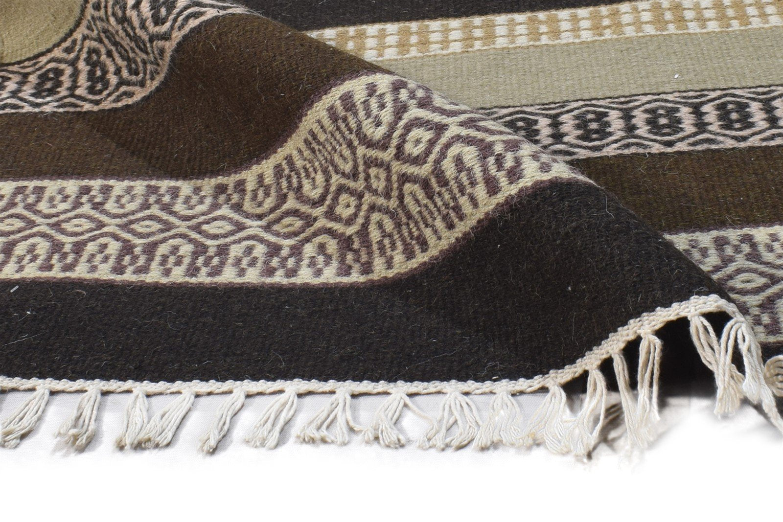 Dhurrie Multi Color Wool Rug 4X6 Modern Scandinavian Striped Room Size Carpet 7865003344021