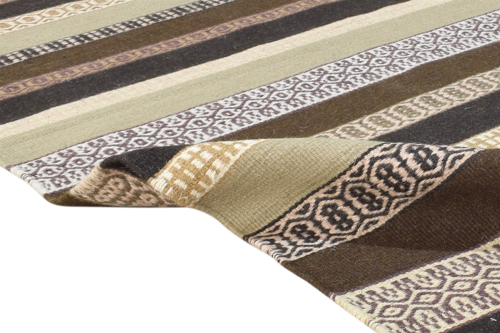 Dhurrie Multi Color Wool Rug 4X6 Modern Scandinavian Striped Room Size Carpet 7865003344021