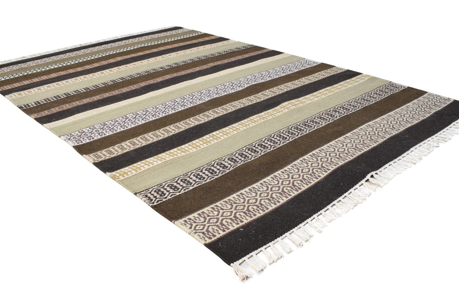 Dhurrie Multi Color Wool Rug 4X6 Modern Scandinavian Striped Room Size Carpet 7865003344021