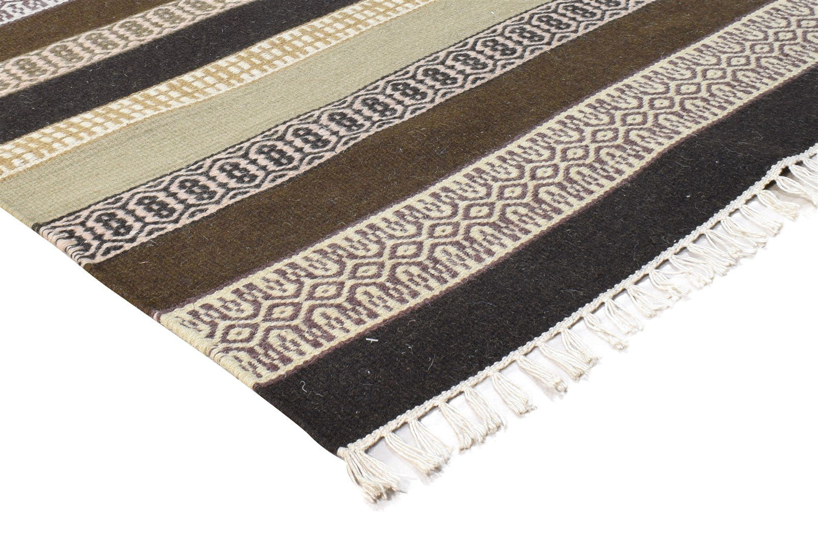Dhurrie Multi Color Wool Rug 4X6 Modern Scandinavian Striped Room Size Carpet 7865003344021